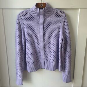 T by Talbots Women's Sweater Cardigan Snap Closure Mock‎ Neck Pointelle Purple L